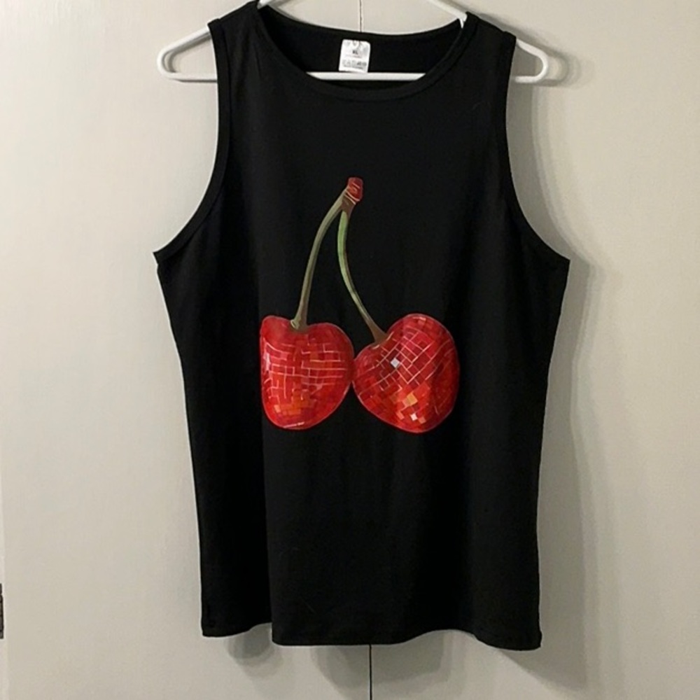 Black Tank Top with Red Cherry Design
